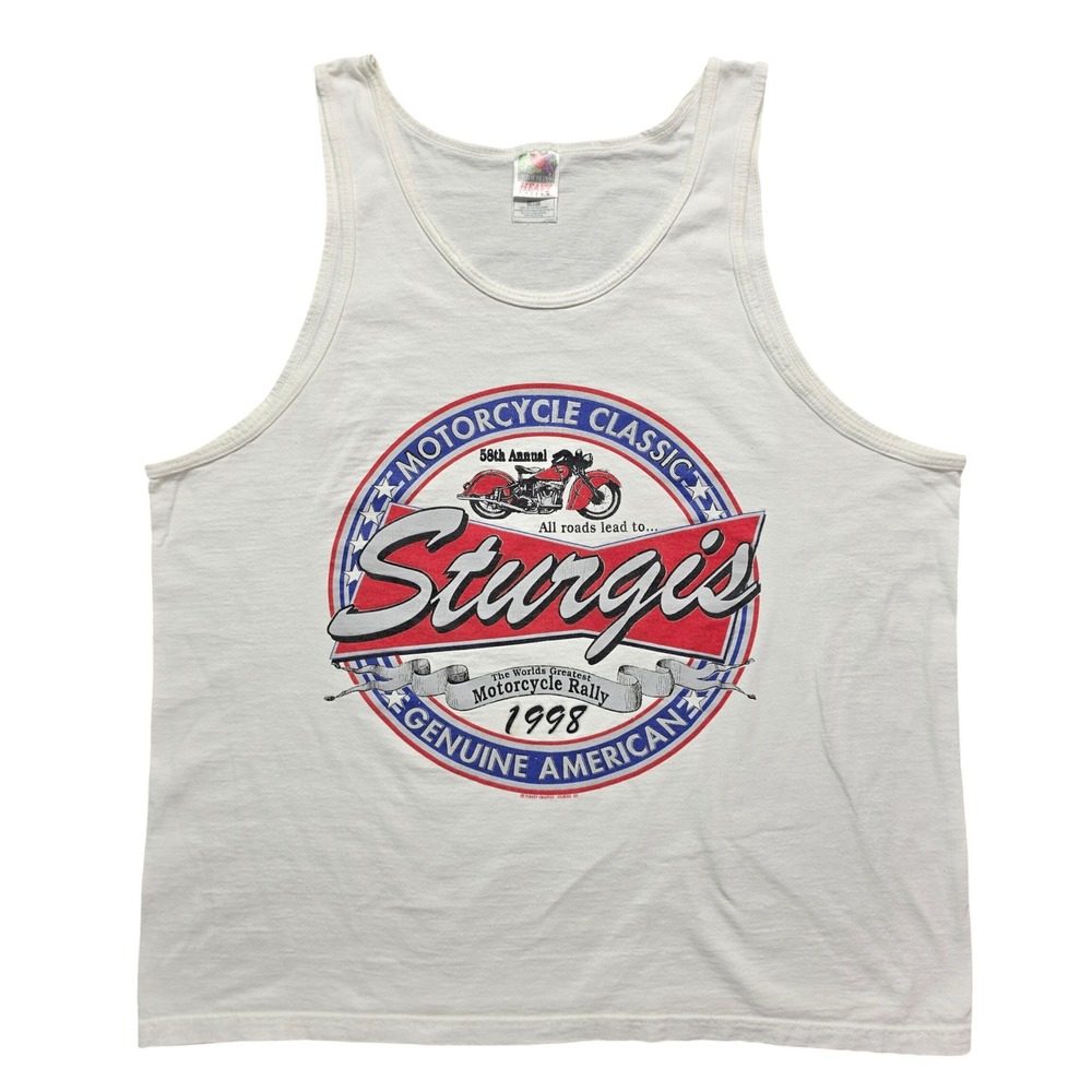 Biker Vintage Tank Top Mens XL White 1998 Sturgis Motorcycle Rally